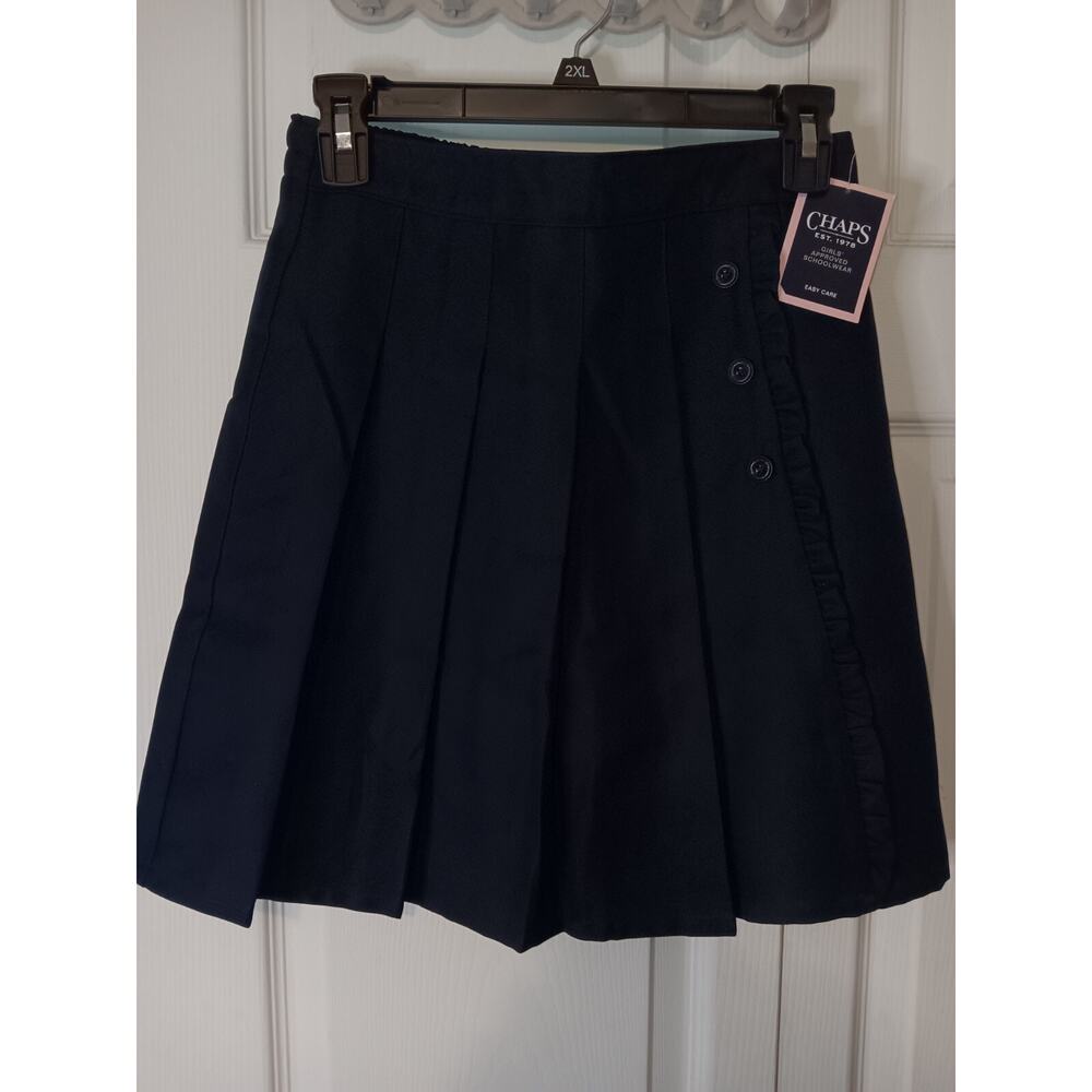 CHAPS Girls Uniform Skirt Sizes 16 Reg. Navy Pleated w/Shorts (SKU336)